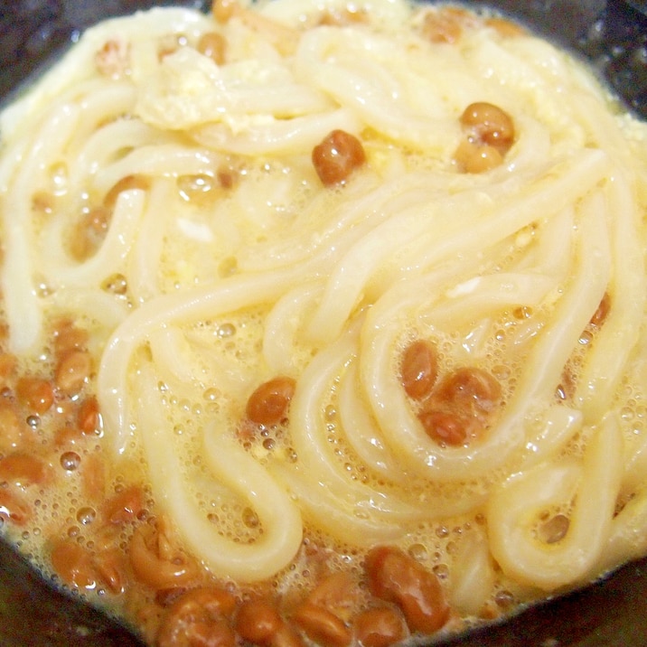 レンジで手抜き！なめたけ納豆卵和えうどん